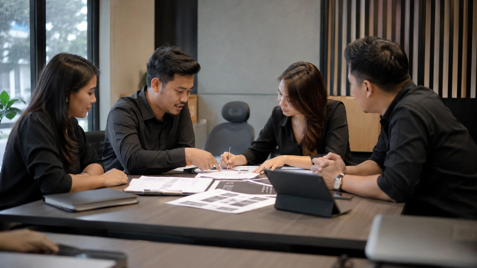Tim menyusun event planning untuk acara perusahaan dengan timeline, checklist, dan koordinasi vendor secara profesional
